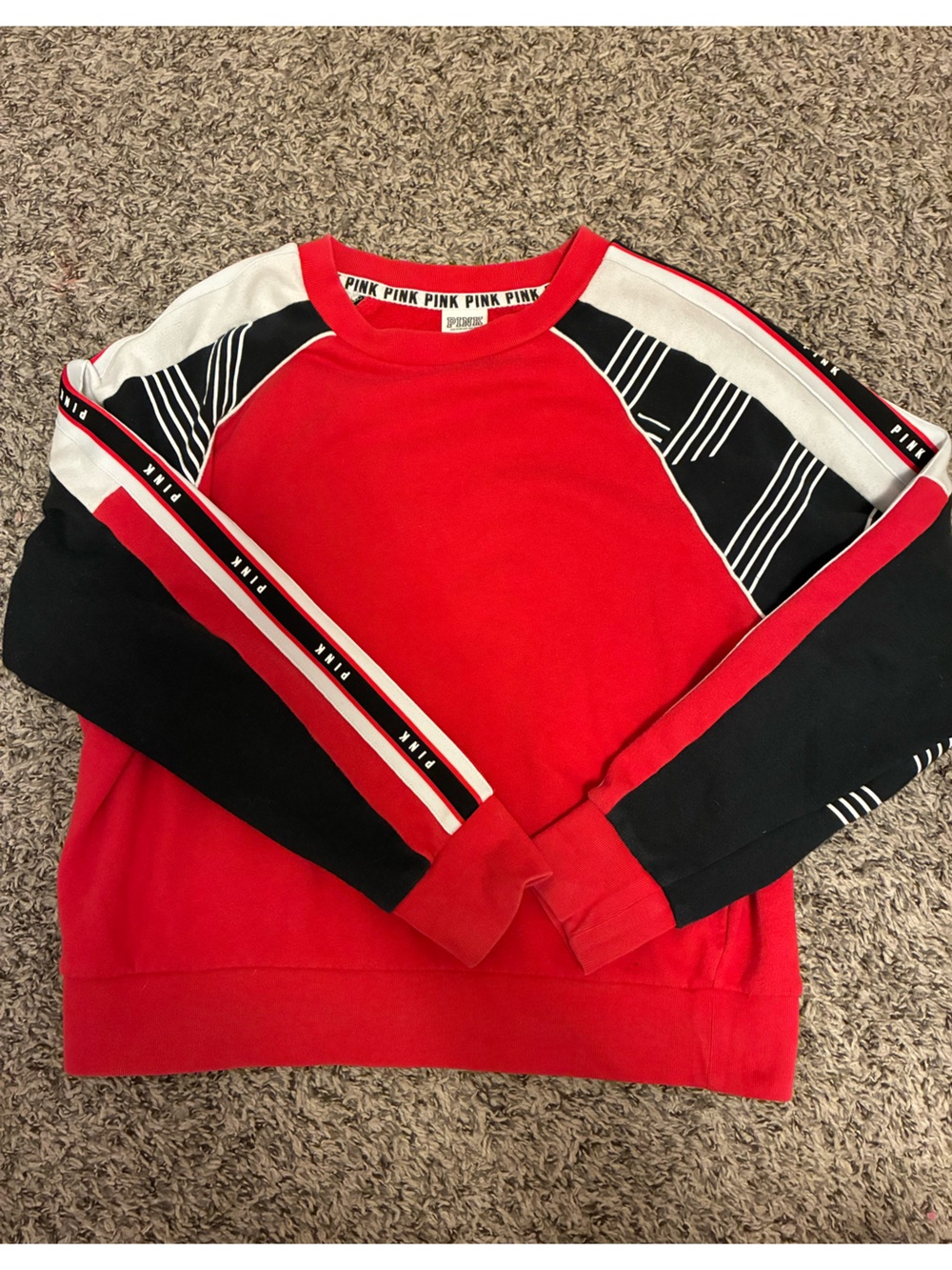 Victoria's Secret PINK Red Crewneck Sweatshirt with Black Trim